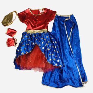 Wonder Woman Girls Halloween Costume Size 10 - 12 Cracker Barrel Blue Red Gold